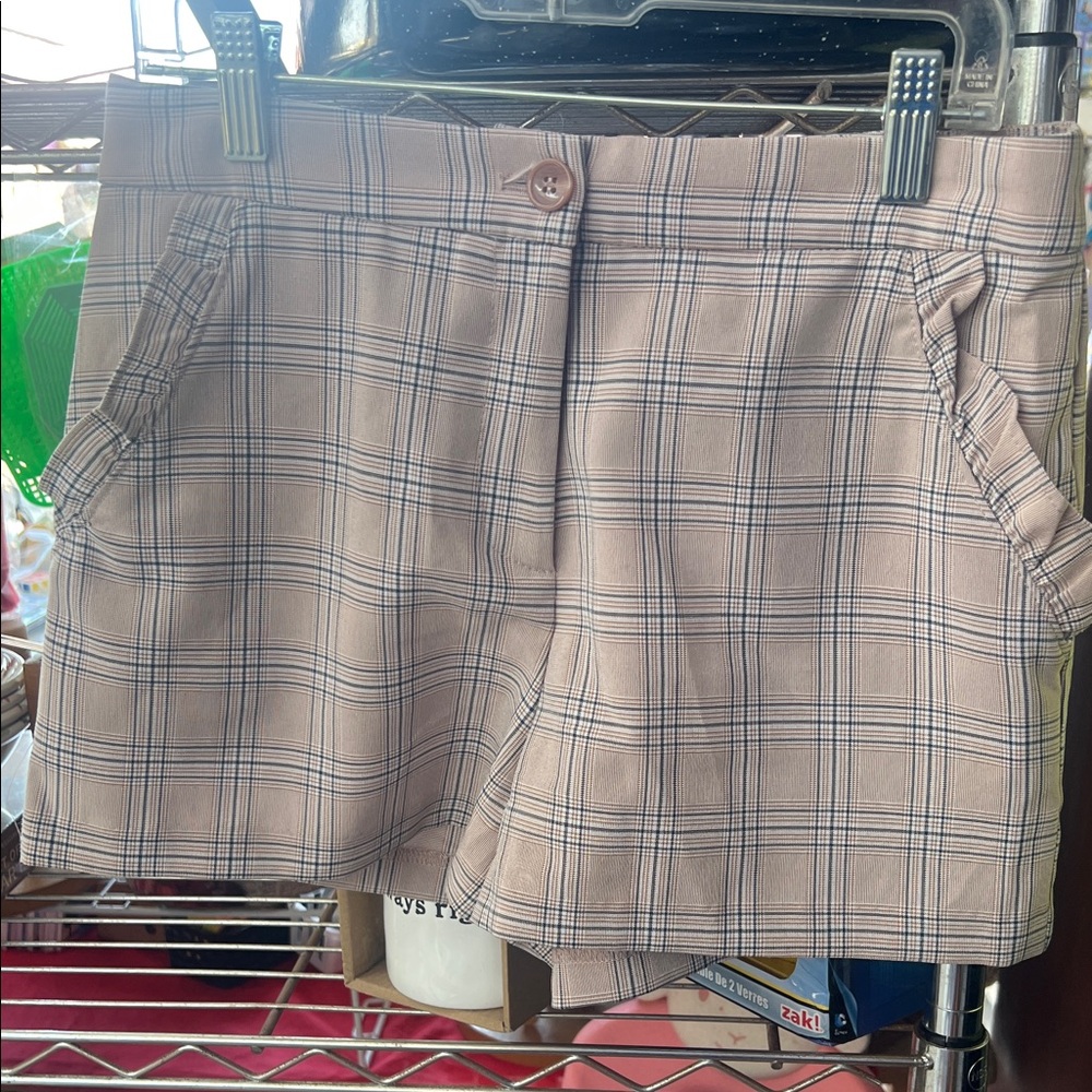 High Waist Plaid Women's Shorts in Cream